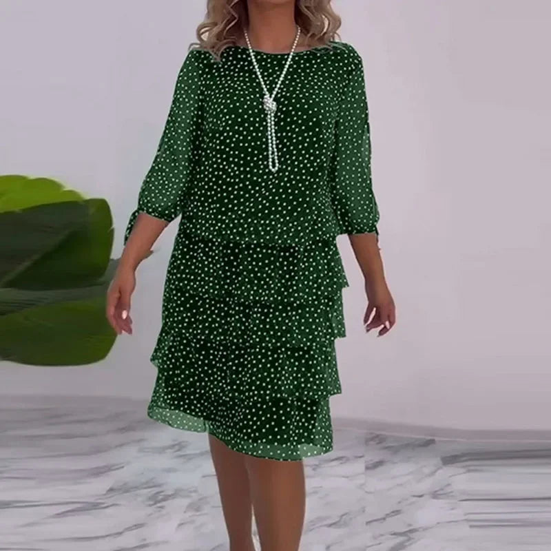 Ella - Elegancka Midi Sukienka w Kropki
