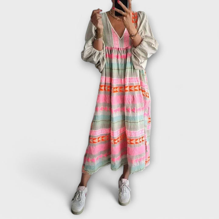 Elfruna - Midi Sukienka Boho Haftowana